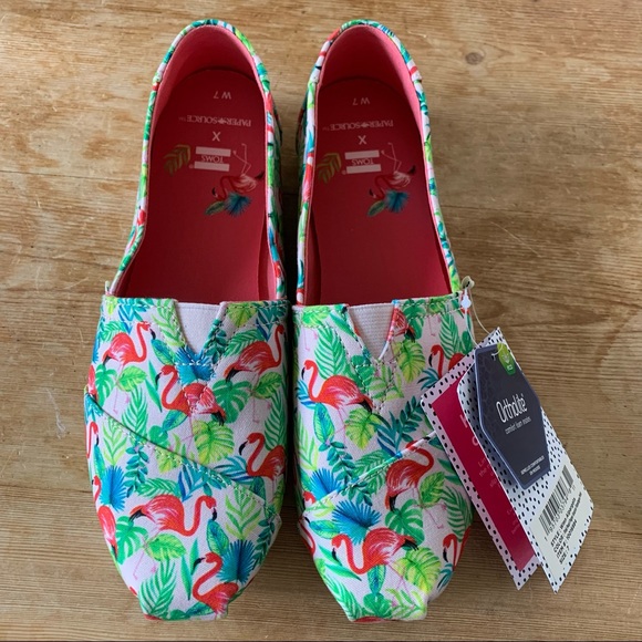 TOMS SZ 7 New Paper Source Alpargata Shoes Flamingo Tropical - Picture 10 of 12